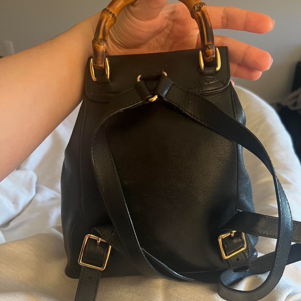 Gucci Black Leather Backpack with Bamboo Accents - Picture 3 of 5